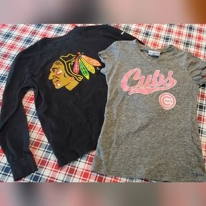 Chicago Cubs & Blackhawks t-shirts w/team logos - Girls size 7-8